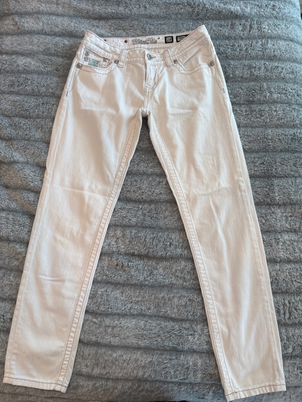 Miss Me White Skinny Jeans with Silver Accents